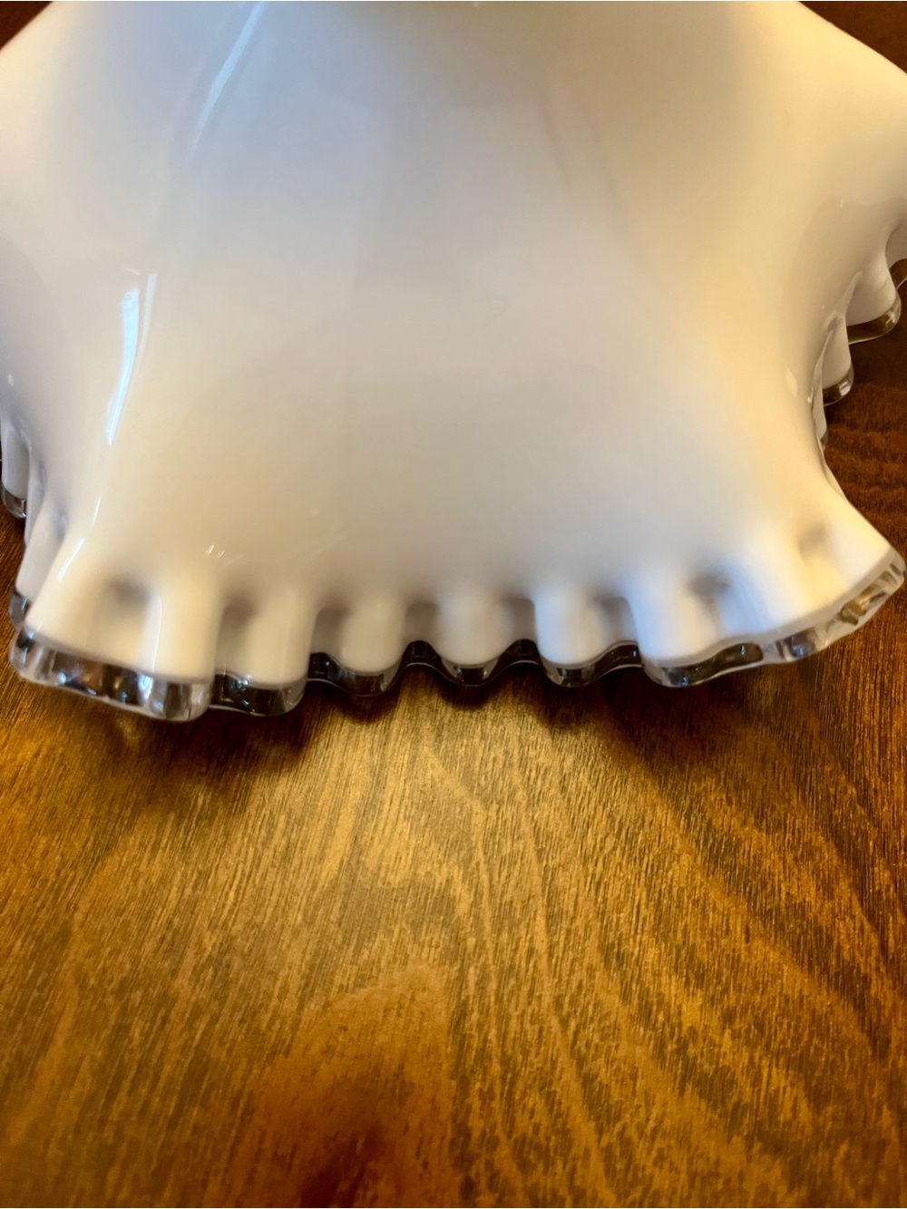 Vintage Fenton Ruffled Pedestal Milk Glass Bowl - Picture 4 of 6